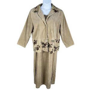 J G Hook Collection 14 Floral Corduroy Jacket Sleeveless Maxi Dress Set Retro